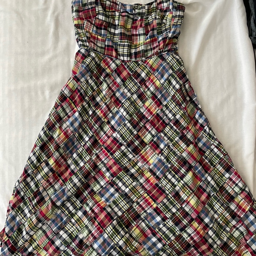 J. Crew Pink and Green Strapless A-Line Dress